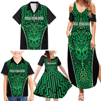 Custom Basketball New Zealand Family Matching Summer Maxi Dress and Hawaiian Shirt Green Maori Ta Moko Indigenous LT9 - Polynesian Pride
