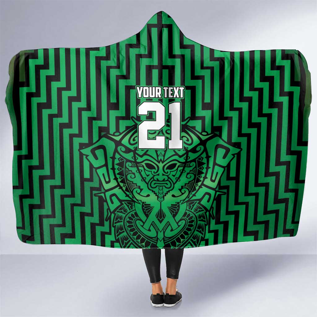 Custom Basketball New Zealand Hooded Blanket Green Maori Ta Moko Indigenous LT9 One Size Green - Polynesian Pride