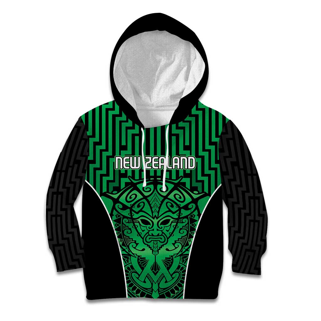Custom Basketball New Zealand Kid Hoodie Green Maori Ta Moko Indigenous LT9 Hoodie Green - Polynesian Pride