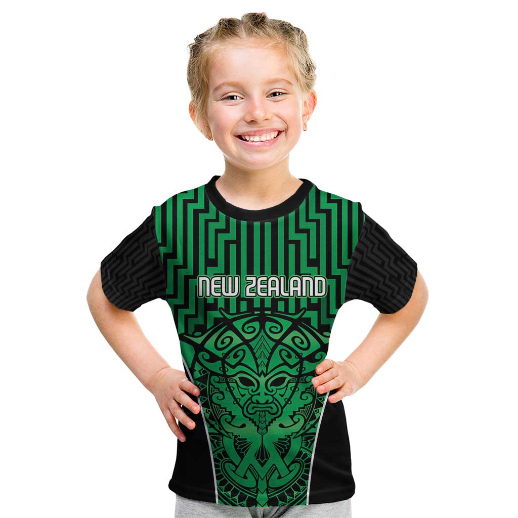 Custom Basketball New Zealand Kid T Shirt Green Maori Ta Moko Indigenous LT9 Green - Polynesian Pride