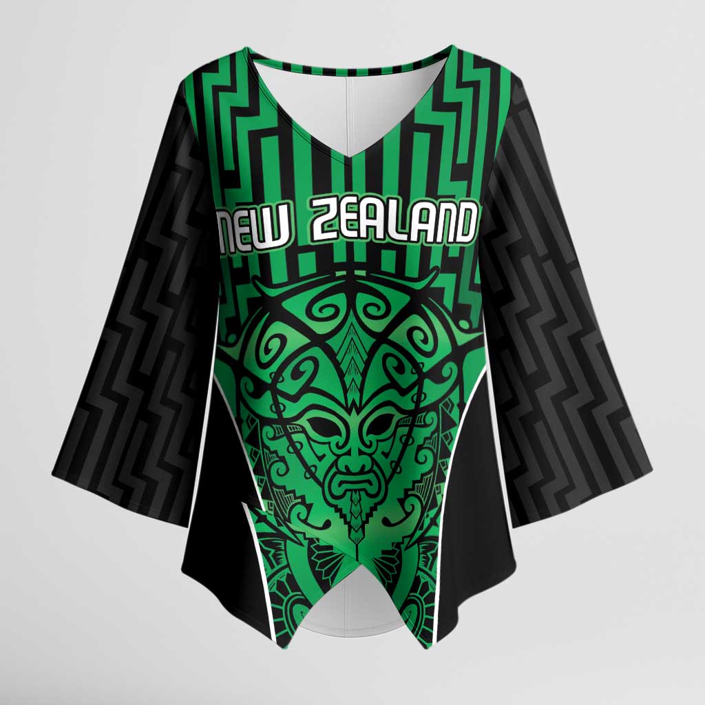 Custom Basketball New Zealand Kimono Sleeve Blouse Green Maori Ta Moko Indigenous LT9 Female Green - Polynesian Pride