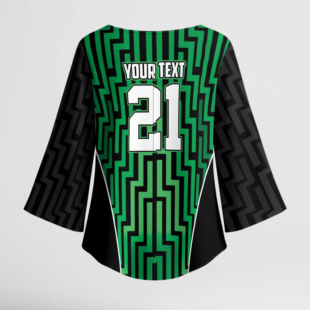 Custom Basketball New Zealand Kimono Sleeve Blouse Green Maori Ta Moko Indigenous LT9 - Polynesian Pride
