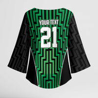 Custom Basketball New Zealand Kimono Sleeve Blouse Green Maori Ta Moko Indigenous LT9 - Polynesian Pride