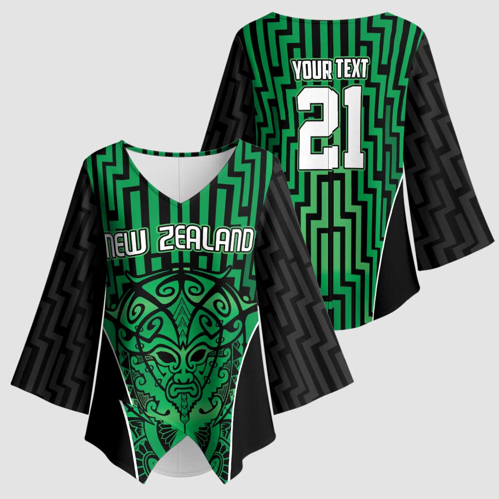 Custom Basketball New Zealand Kimono Sleeve Blouse Green Maori Ta Moko Indigenous LT9 - Polynesian Pride