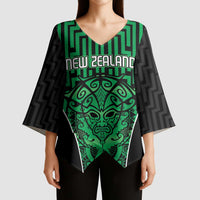 Custom Basketball New Zealand Kimono Sleeve Blouse Green Maori Ta Moko Indigenous LT9 - Polynesian Pride