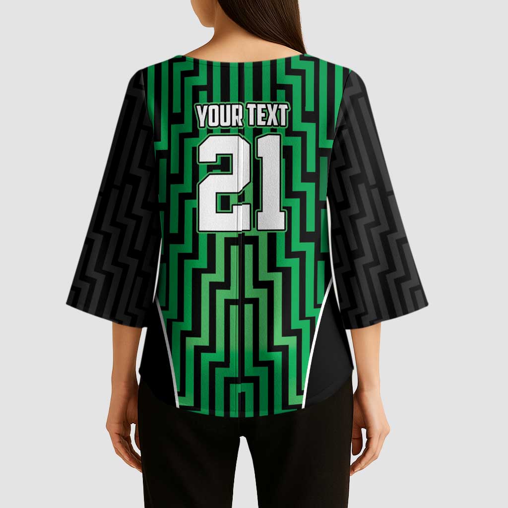 Custom Basketball New Zealand Kimono Sleeve Blouse Green Maori Ta Moko Indigenous LT9 - Polynesian Pride
