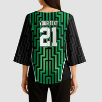 Custom Basketball New Zealand Kimono Sleeve Blouse Green Maori Ta Moko Indigenous LT9 - Polynesian Pride