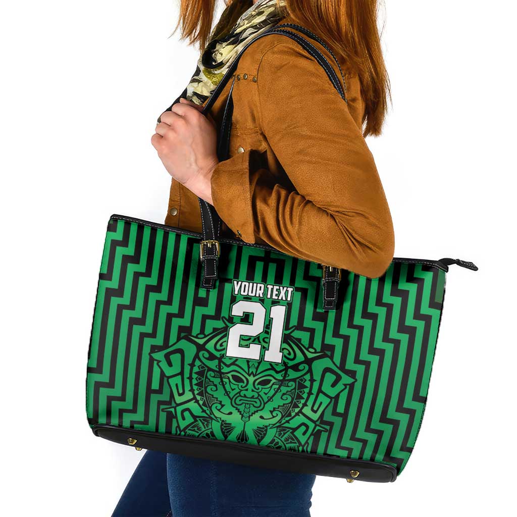 Custom Basketball New Zealand Leather Tote Bag Green Maori Ta Moko Indigenous LT9 Green - Polynesian Pride