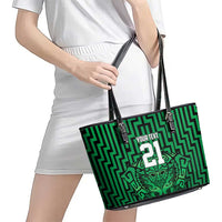 Custom Basketball New Zealand Leather Tote Bag Green Maori Ta Moko Indigenous LT9 - Polynesian Pride