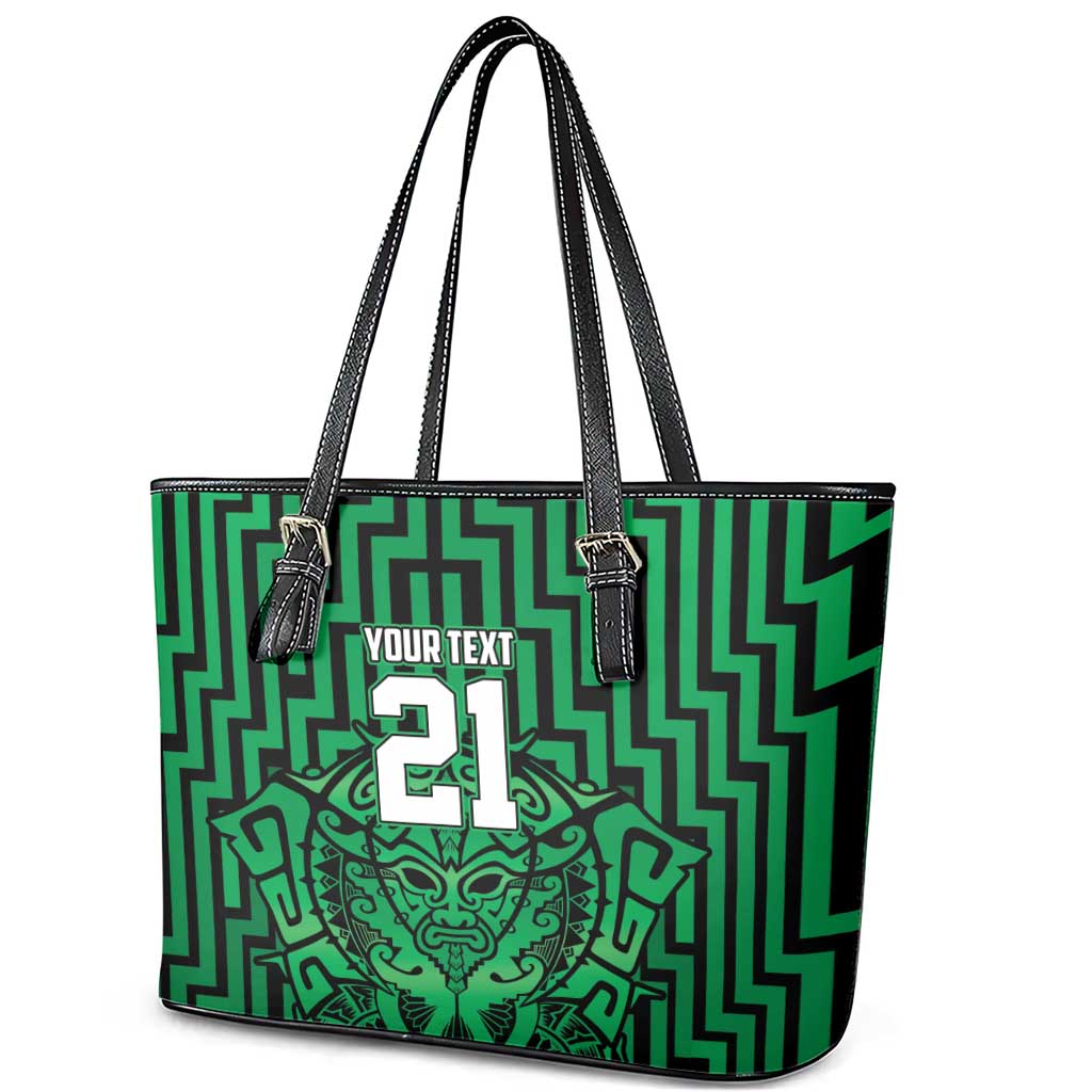 Custom Basketball New Zealand Leather Tote Bag Green Maori Ta Moko Indigenous LT9 - Polynesian Pride