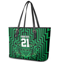 Custom Basketball New Zealand Leather Tote Bag Green Maori Ta Moko Indigenous LT9 - Polynesian Pride