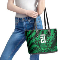 Custom Basketball New Zealand Leather Tote Bag Green Maori Ta Moko Indigenous LT9 - Polynesian Pride