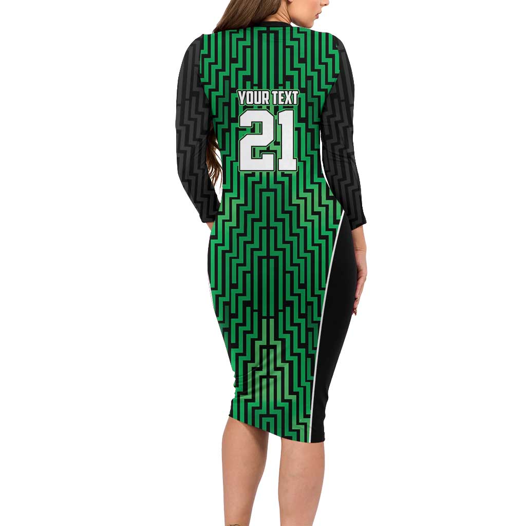Custom Basketball New Zealand Long Sleeve Bodycon Dress Green Maori Ta Moko Indigenous LT9 - Polynesian Pride