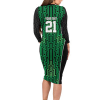 Custom Basketball New Zealand Long Sleeve Bodycon Dress Green Maori Ta Moko Indigenous LT9 - Polynesian Pride
