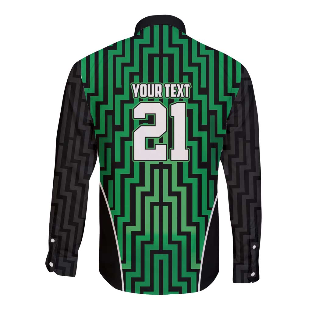 Custom Basketball New Zealand Long Sleeve Button Shirt Green Maori Ta Moko Indigenous - Polynesian Pride