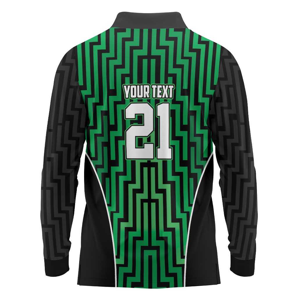 Custom Basketball New Zealand Long Sleeve Polo Shirt Green Maori Ta Moko Indigenous LT9 - Polynesian Pride
