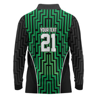 Custom Basketball New Zealand Long Sleeve Polo Shirt Green Maori Ta Moko Indigenous LT9 - Polynesian Pride