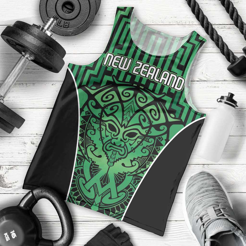 Custom Basketball New Zealand Men Tank Top Green Maori Ta Moko Indigenous LT9 - Polynesian Pride