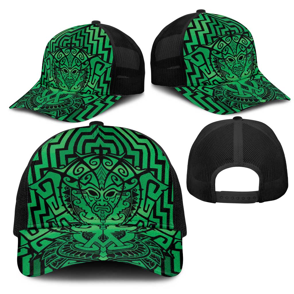 Basketball New Zealand Mesh Trucker Cap Green Maori Ta Moko Indigenous - Polynesian Pride
