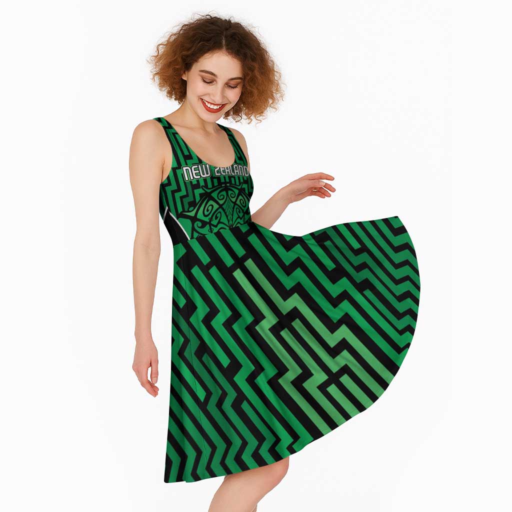 Custom Basketball New Zealand Midi Dress Green Maori Ta Moko Indigenous LT9 - Polynesian Pride