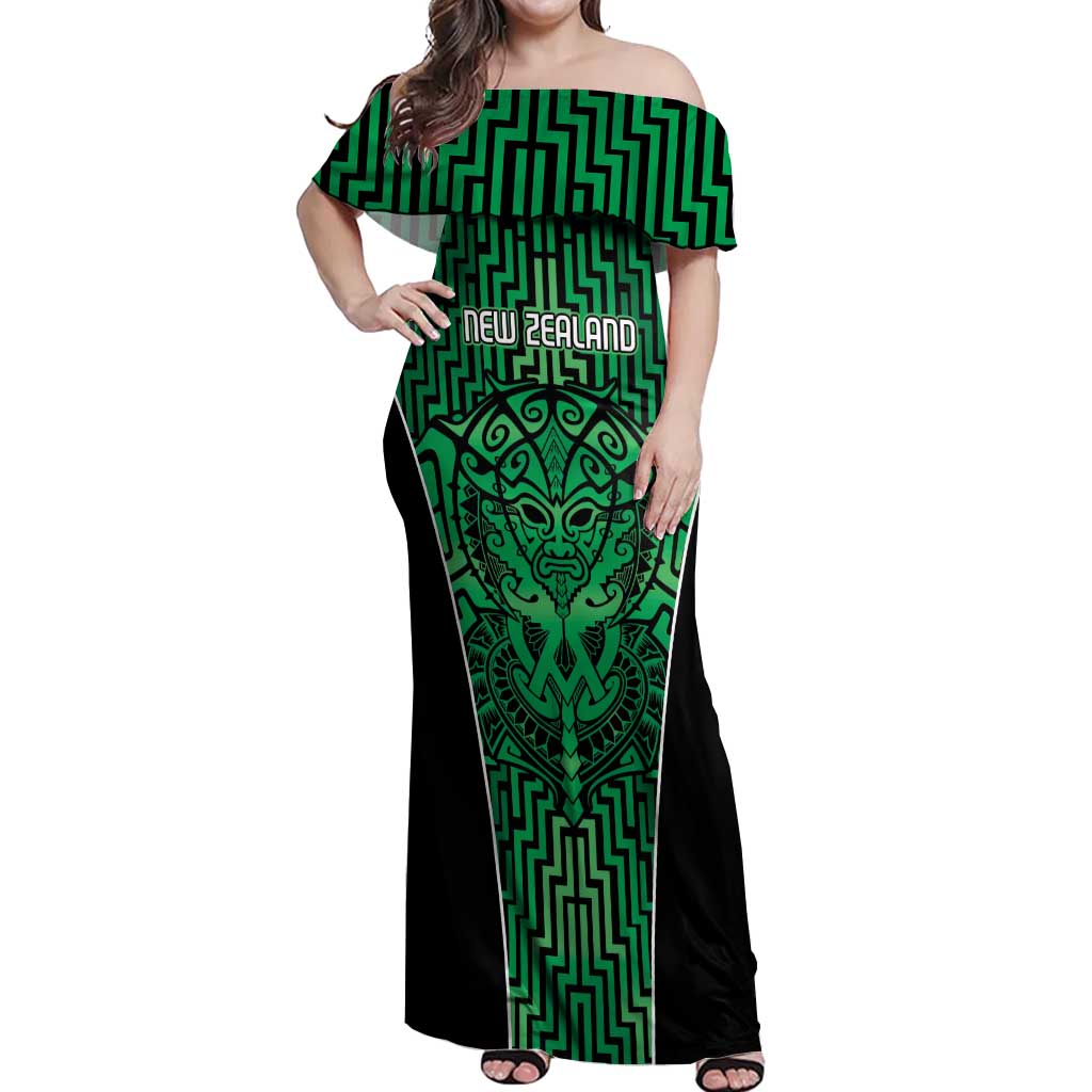 Custom Basketball New Zealand Off Shoulder Maxi Dress Green Maori Ta Moko Indigenous LT9 Women Green - Polynesian Pride
