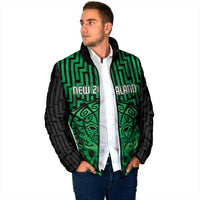 Custom Basketball New Zealand Padded Jacket Green Maori Ta Moko Indigenous - Polynesian Pride