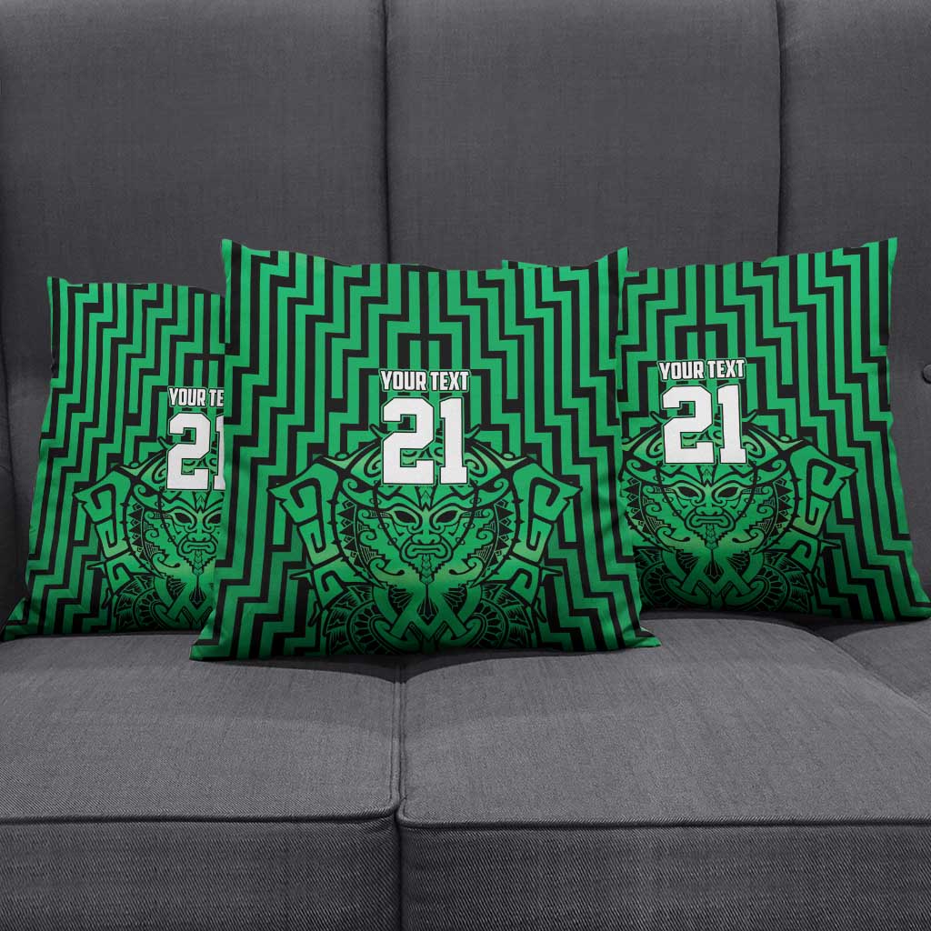 Custom Basketball New Zealand Pillow Cover Green Maori Ta Moko Indigenous - Polynesian Pride