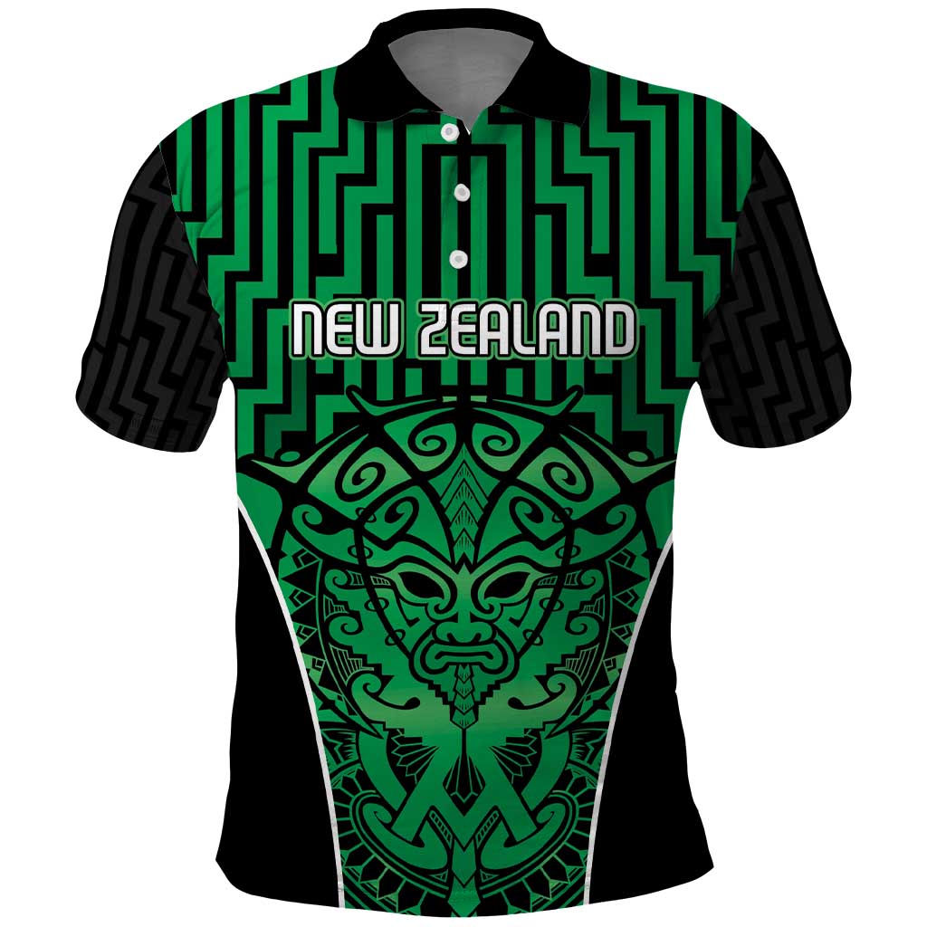 Custom Basketball New Zealand Polo Shirt Green Maori Ta Moko Indigenous LT9 Green - Polynesian Pride