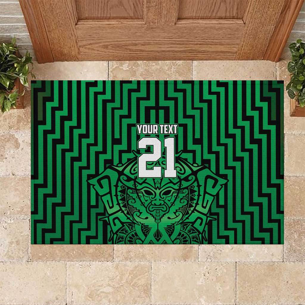 Custom Basketball New Zealand Rubber Doormat Green Maori Ta Moko Indigenous - Polynesian Pride