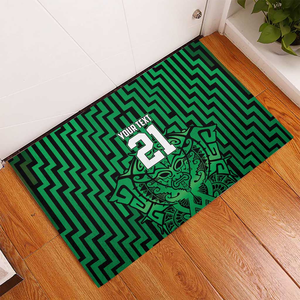 Custom Basketball New Zealand Rubber Doormat Green Maori Ta Moko Indigenous - Polynesian Pride