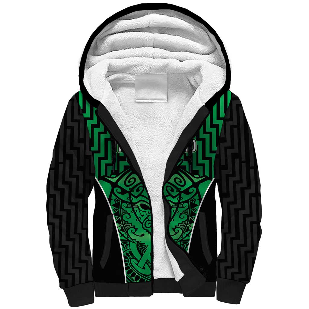 Custom Basketball New Zealand Sherpa Hoodie Green Maori Ta Moko Indigenous LT9 Unisex Green - Polynesian Pride