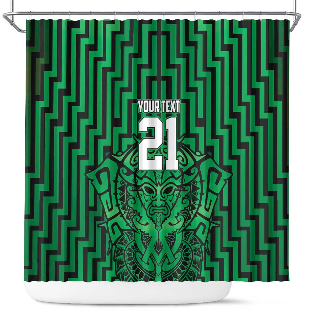 Custom Basketball New Zealand Shower Curtain Green Maori Ta Moko Indigenous LT9 Green - Polynesian Pride