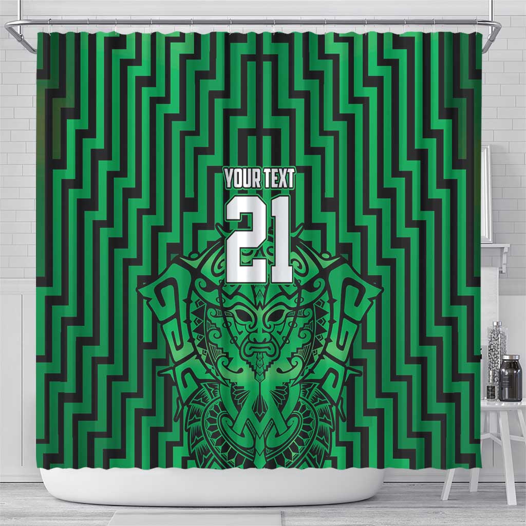 Custom Basketball New Zealand Shower Curtain Green Maori Ta Moko Indigenous LT9 - Polynesian Pride