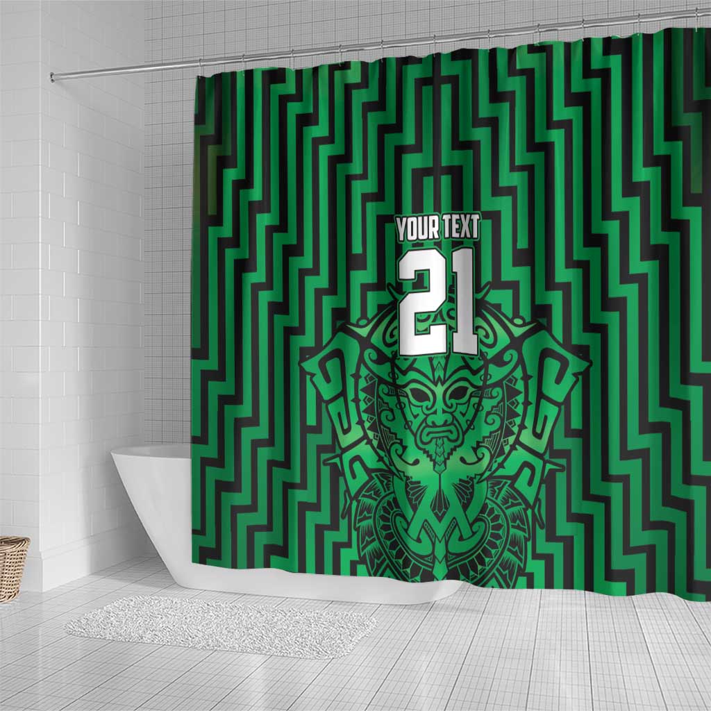 Custom Basketball New Zealand Shower Curtain Green Maori Ta Moko Indigenous LT9 - Polynesian Pride