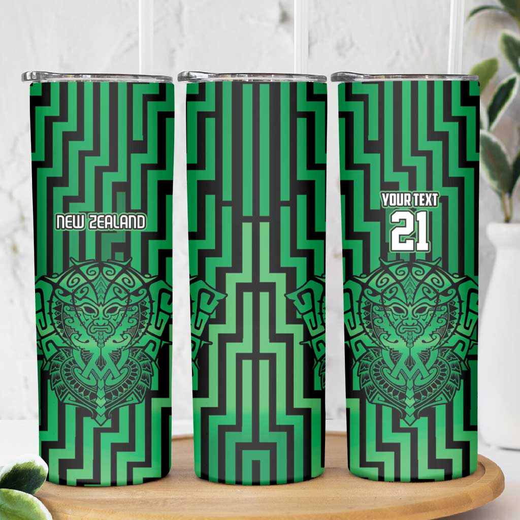 Custom Basketball New Zealand Skinny Tumbler Green Maori Ta Moko Indigenous LT9 - Polynesian Pride