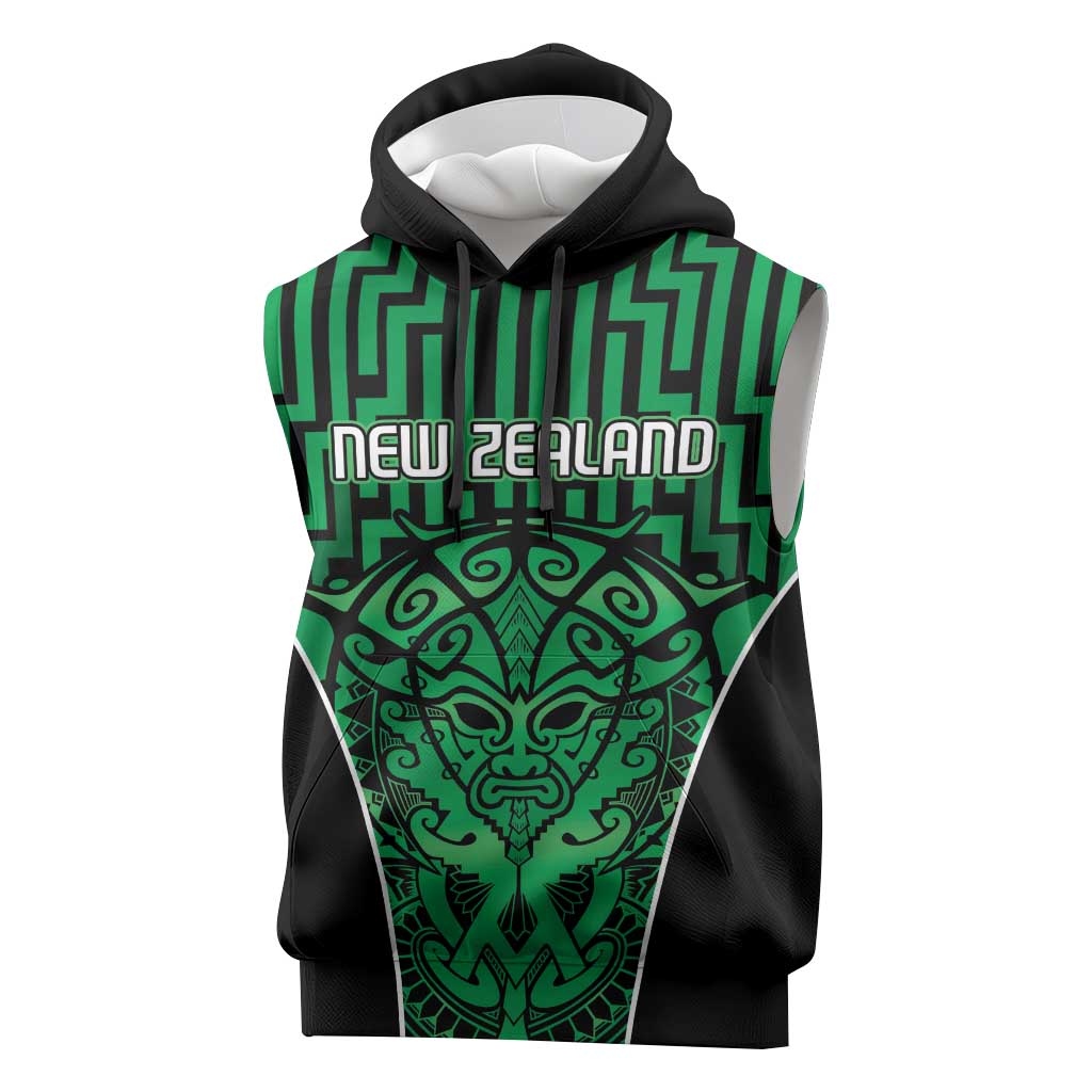 Custom Basketball New Zealand Sleeveless Hoodie Green Maori Ta Moko Indigenous LT9 Green - Polynesian Pride
