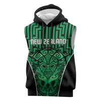 Custom Basketball New Zealand Sleeveless Hoodie Green Maori Ta Moko Indigenous LT9 Green - Polynesian Pride