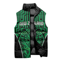 Custom Basketball New Zealand Sleeveless Puffer Jacket Green Maori Ta Moko Indigenous - Polynesian Pride