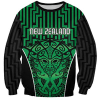Custom Basketball New Zealand Sweatshirt Green Maori Ta Moko Indigenous - Polynesian Pride