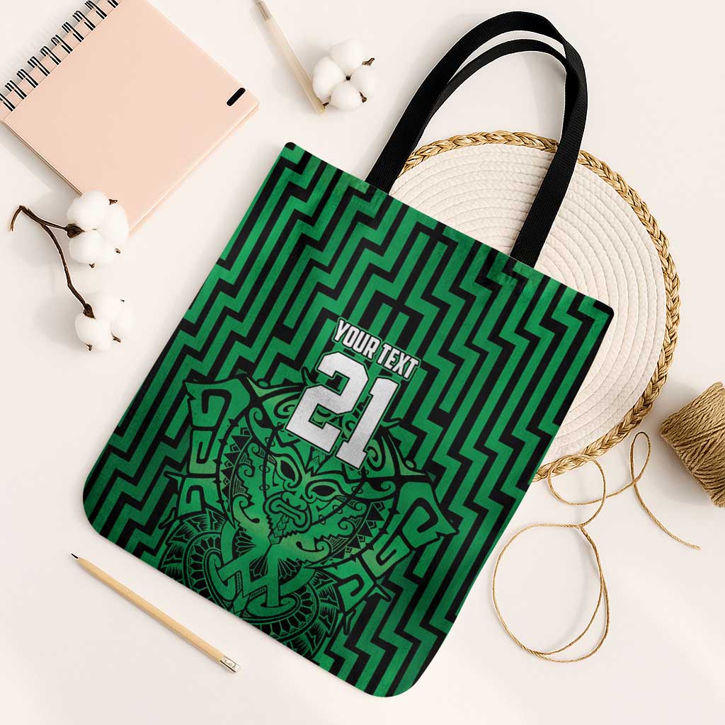 Custom Basketball New Zealand Tote Bag Green Maori Ta Moko Indigenous LT9 Black Strap One Size Green - Polynesian Pride