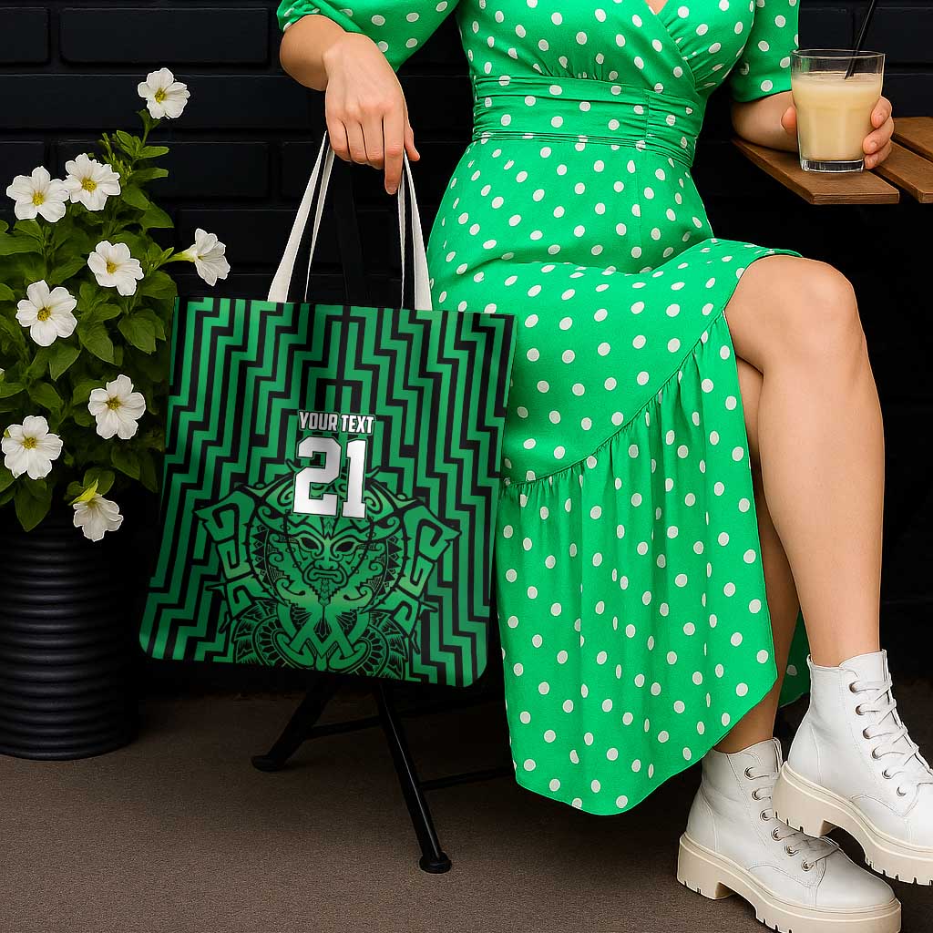 Custom Basketball New Zealand Tote Bag Green Maori Ta Moko Indigenous LT9 - Polynesian Pride