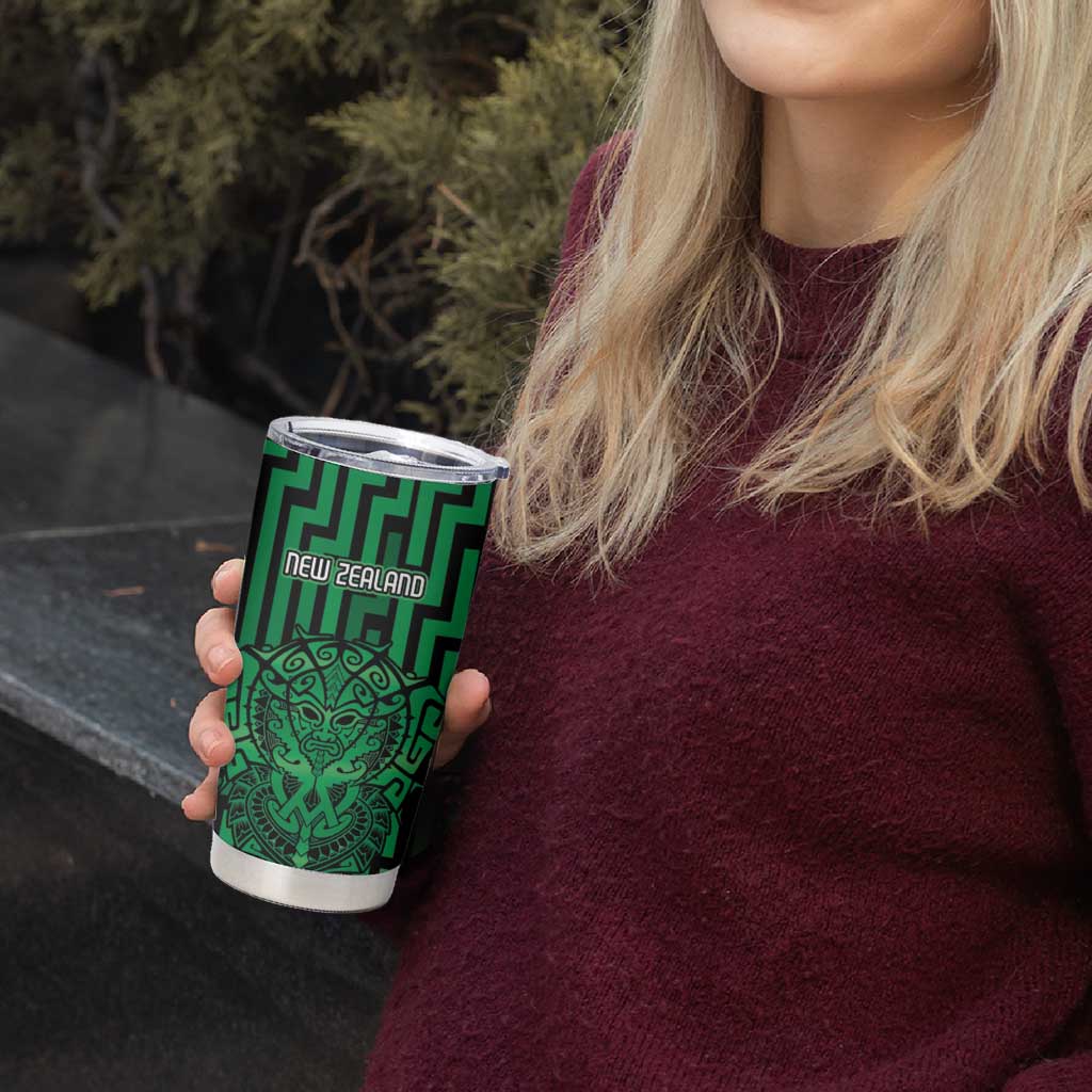 Custom Basketball New Zealand Tumbler Cup Green Maori Ta Moko Indigenous LT9 - Polynesian Pride