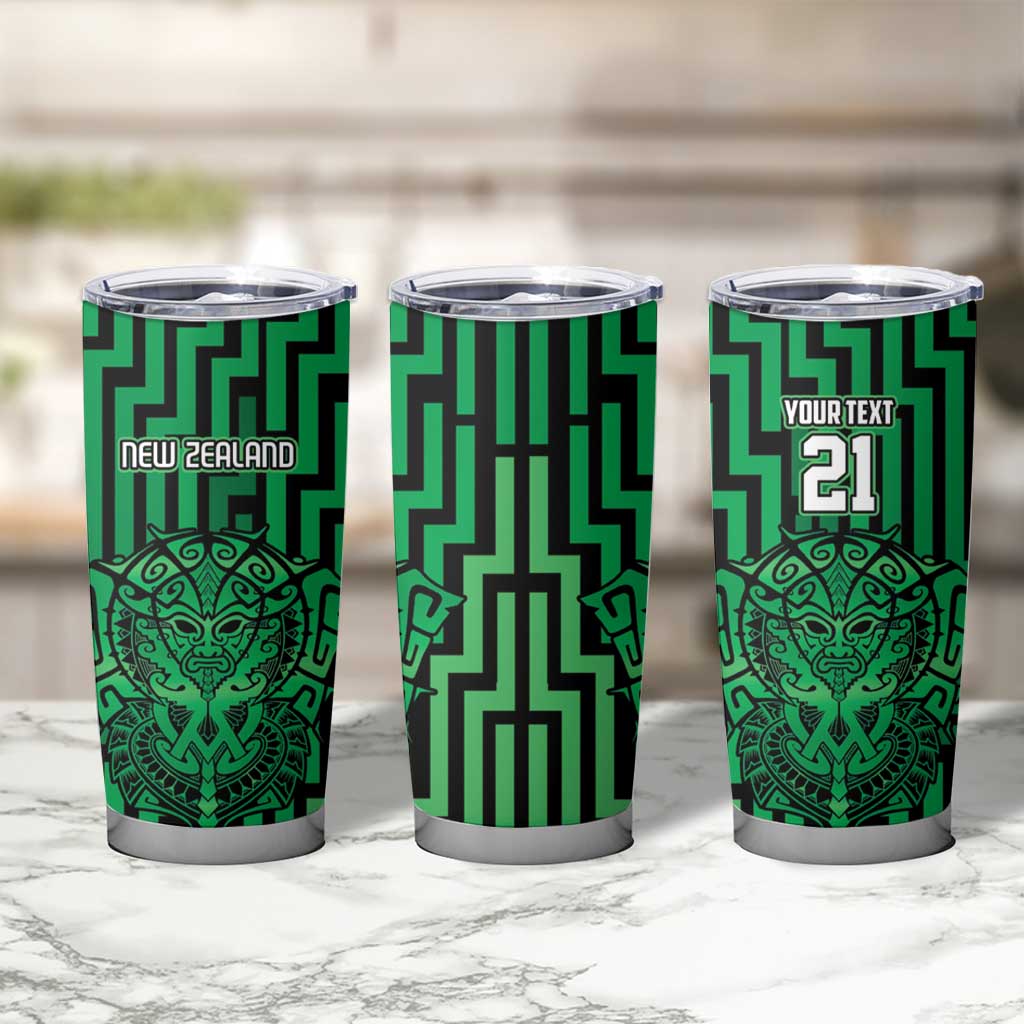 Custom Basketball New Zealand Tumbler Cup Green Maori Ta Moko Indigenous LT9 - Polynesian Pride