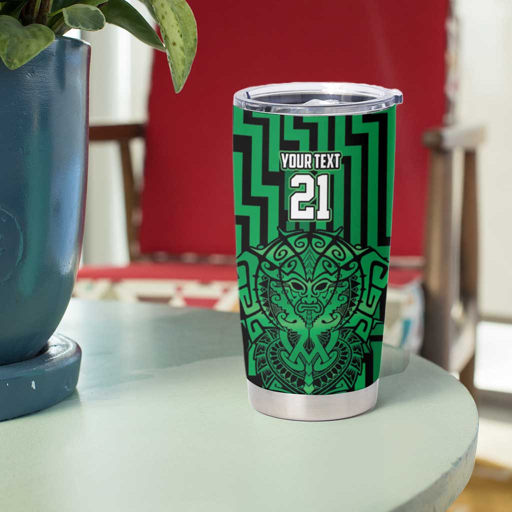 Custom Basketball New Zealand Tumbler Cup Green Maori Ta Moko Indigenous LT9 - Polynesian Pride