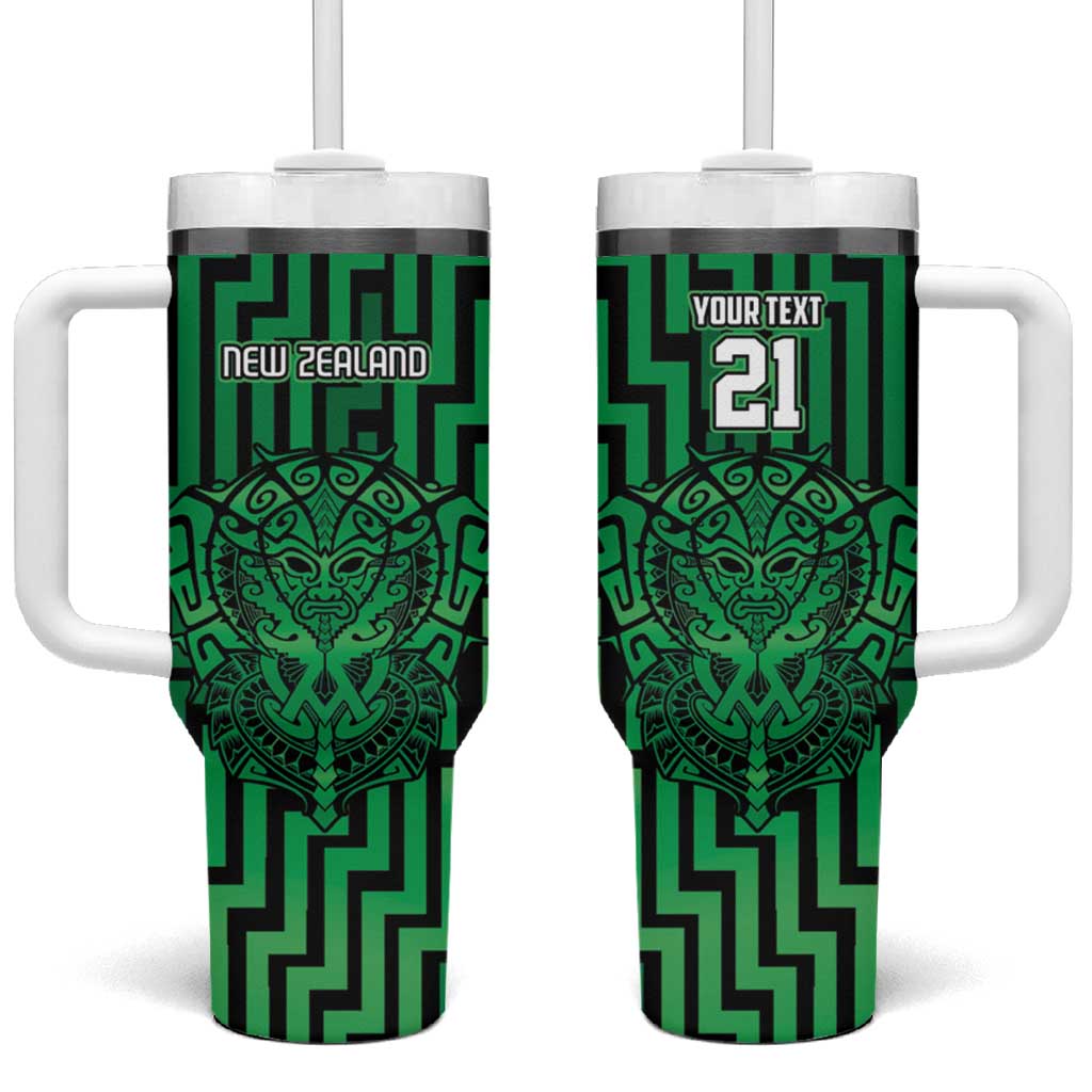 Custom Basketball New Zealand Tumbler With Handle Green Maori Ta Moko Indigenous LT9 One Size: 40 oz Green - Polynesian Pride