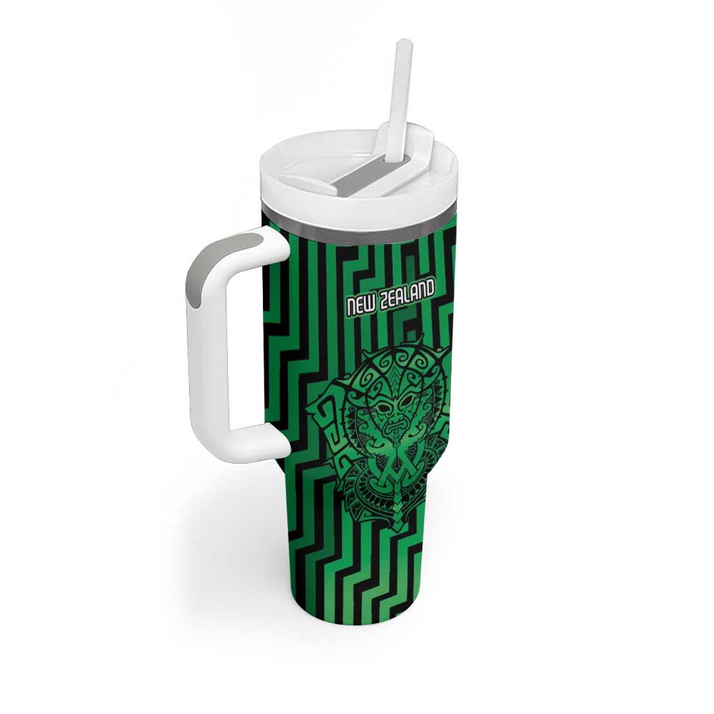 Custom Basketball New Zealand Tumbler With Handle Green Maori Ta Moko Indigenous LT9 - Polynesian Pride