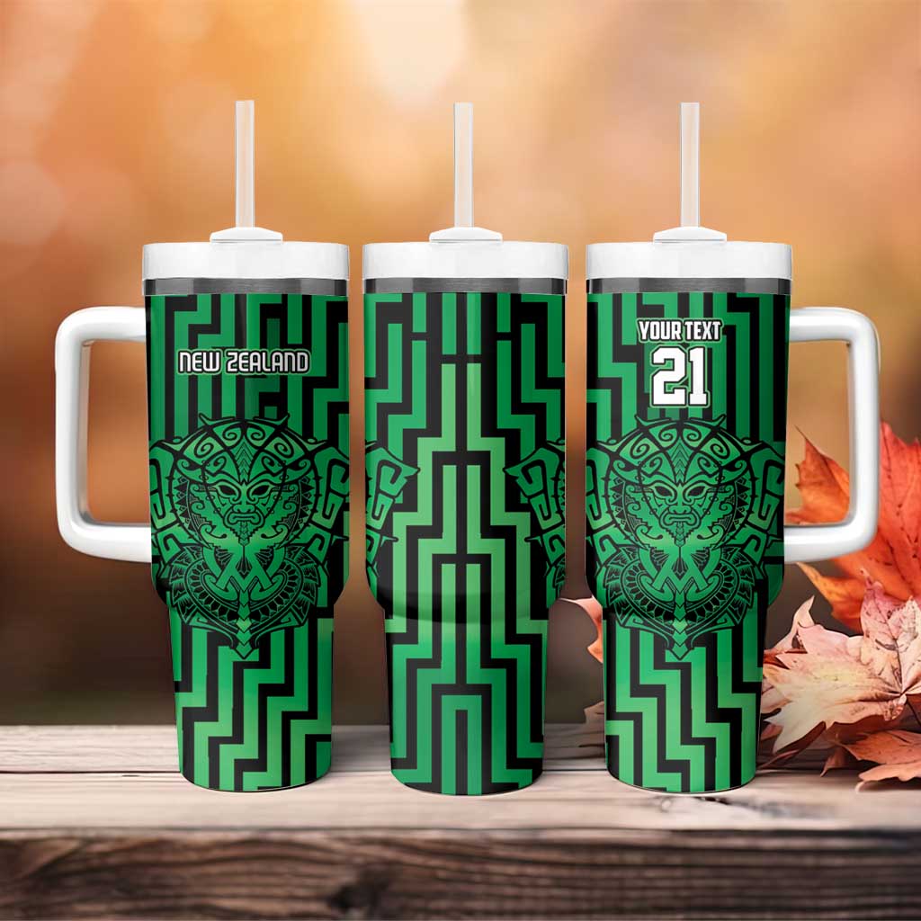 Custom Basketball New Zealand Tumbler With Handle Green Maori Ta Moko Indigenous LT9 - Polynesian Pride