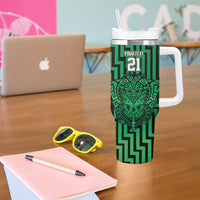 Custom Basketball New Zealand Tumbler With Handle Green Maori Ta Moko Indigenous LT9 - Polynesian Pride