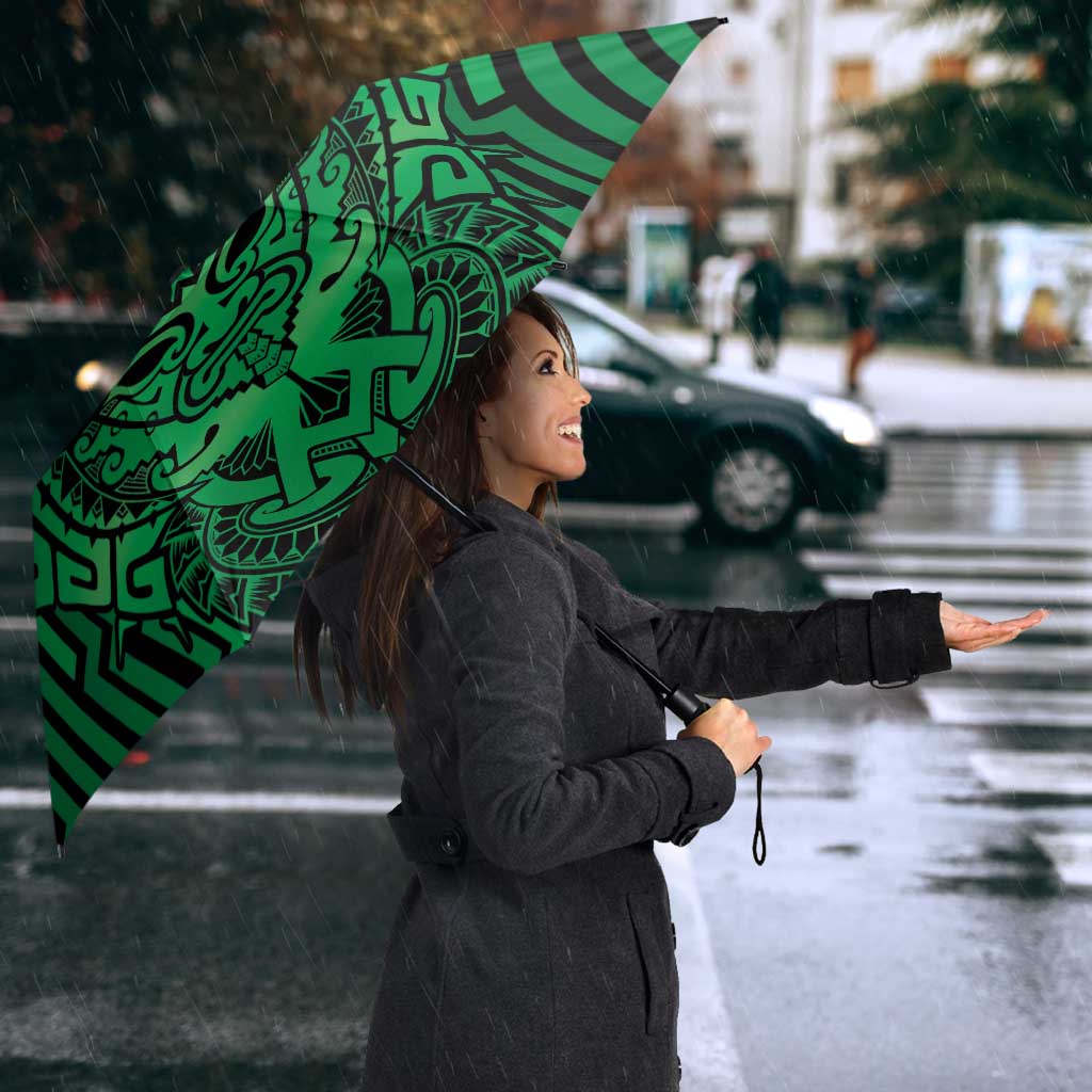 Custom Basketball New Zealand Umbrella Green Maori Ta Moko Indigenous - Polynesian Pride