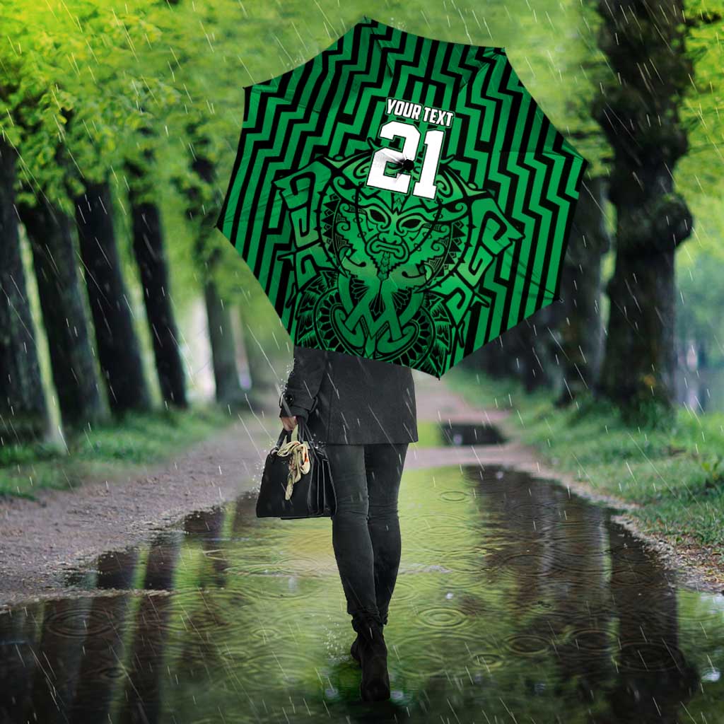 Custom Basketball New Zealand Umbrella Green Maori Ta Moko Indigenous - Polynesian Pride